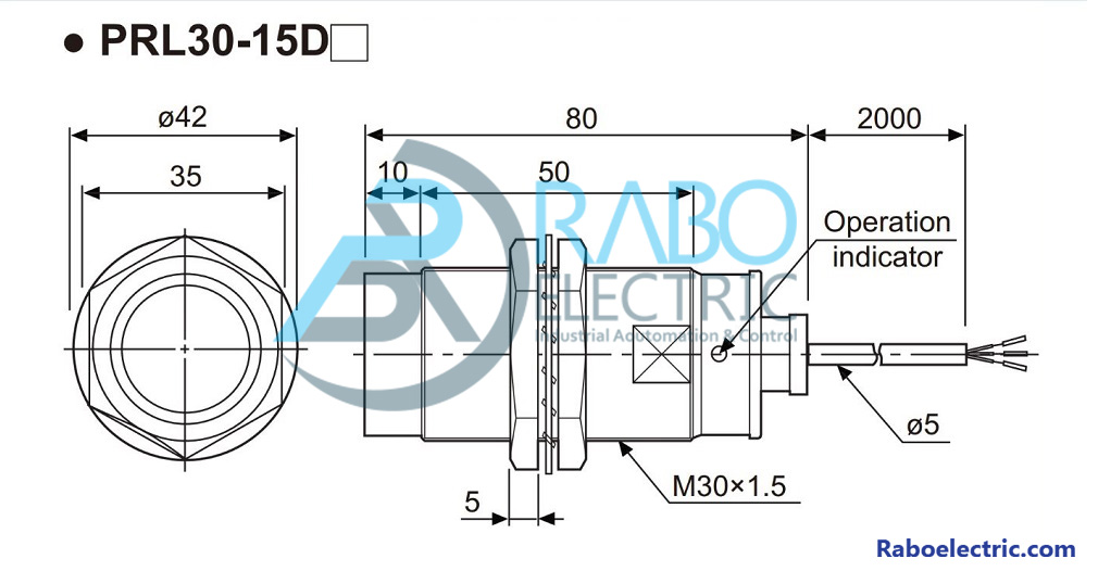 ابعاد سنسور PRL30-15DP آتونیکس